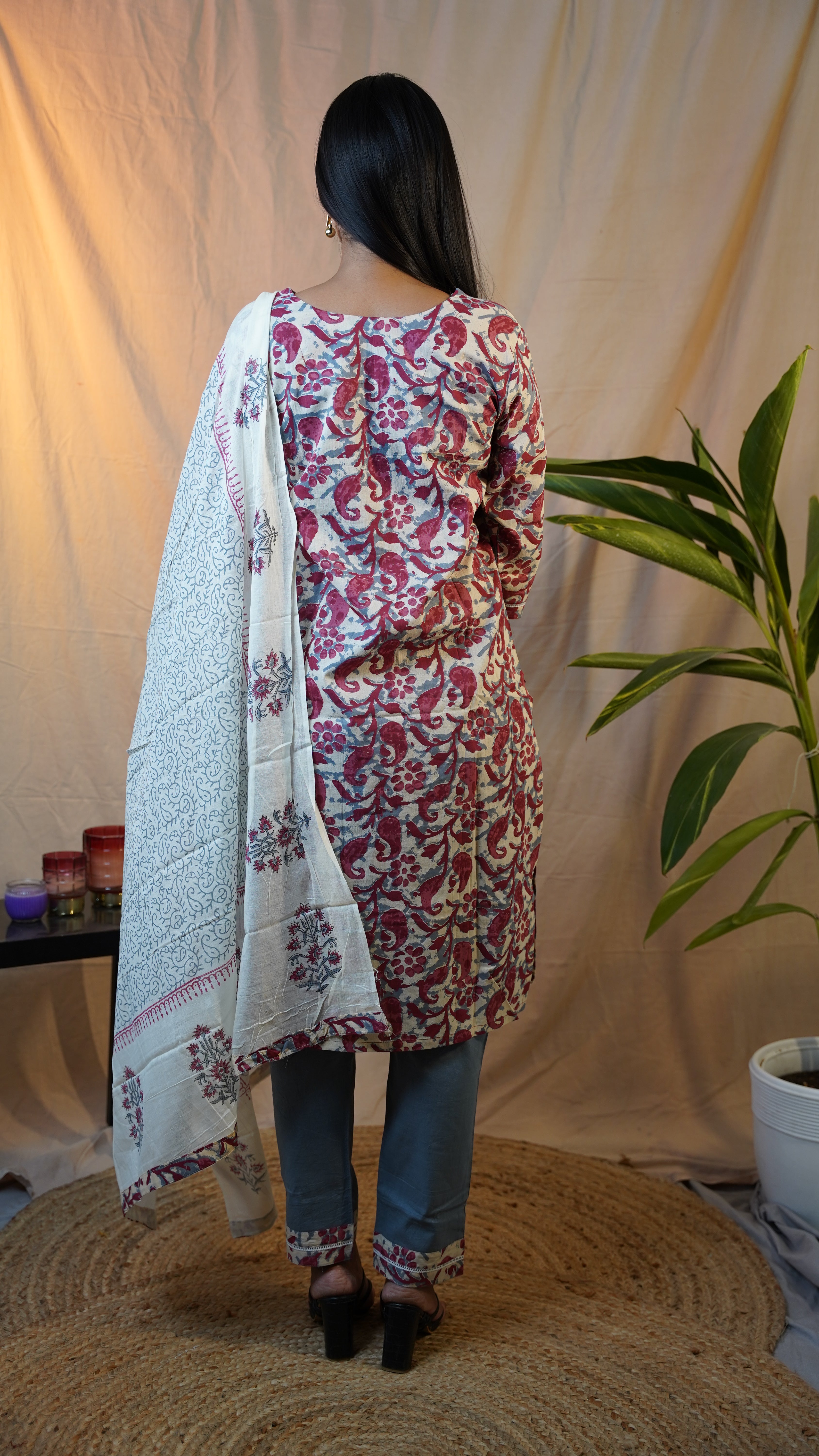 RED KALAMKARI BLOCK PRINT SUIT SET