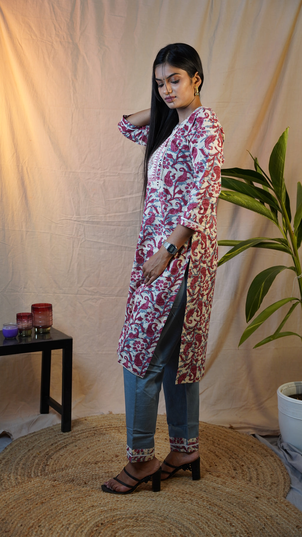 RED KALAMKARI BLOCK PRINT SUIT SET