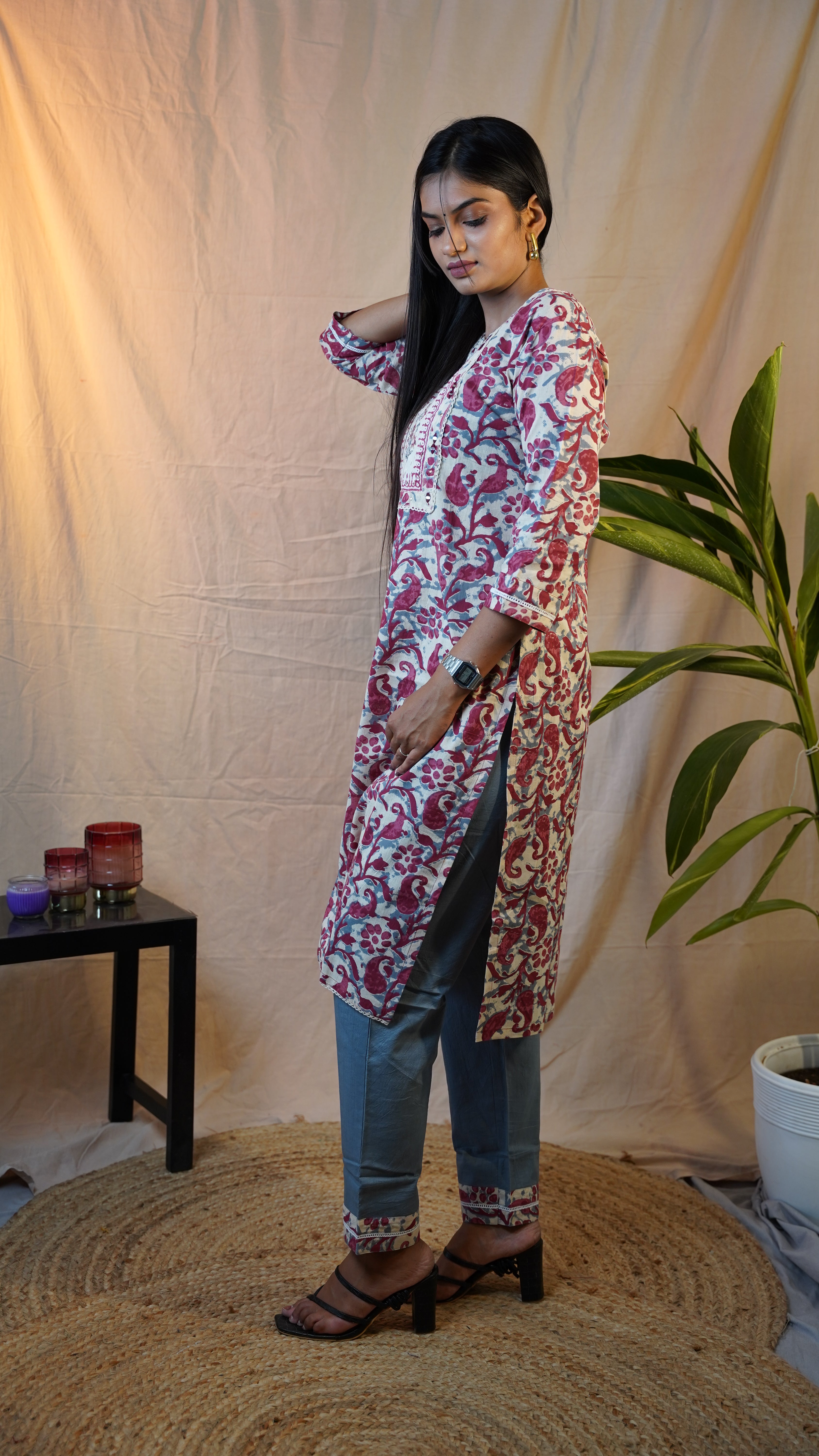 RED KALAMKARI BLOCK PRINT SUIT SET