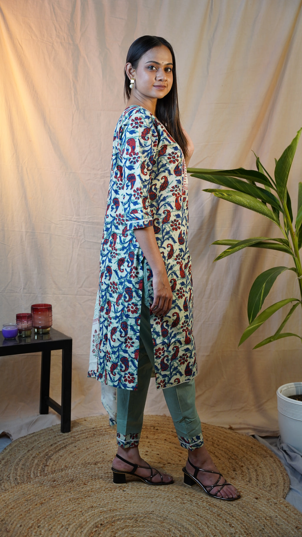 GREEN KALAMKARI BLOCK PRINT SUIT SET