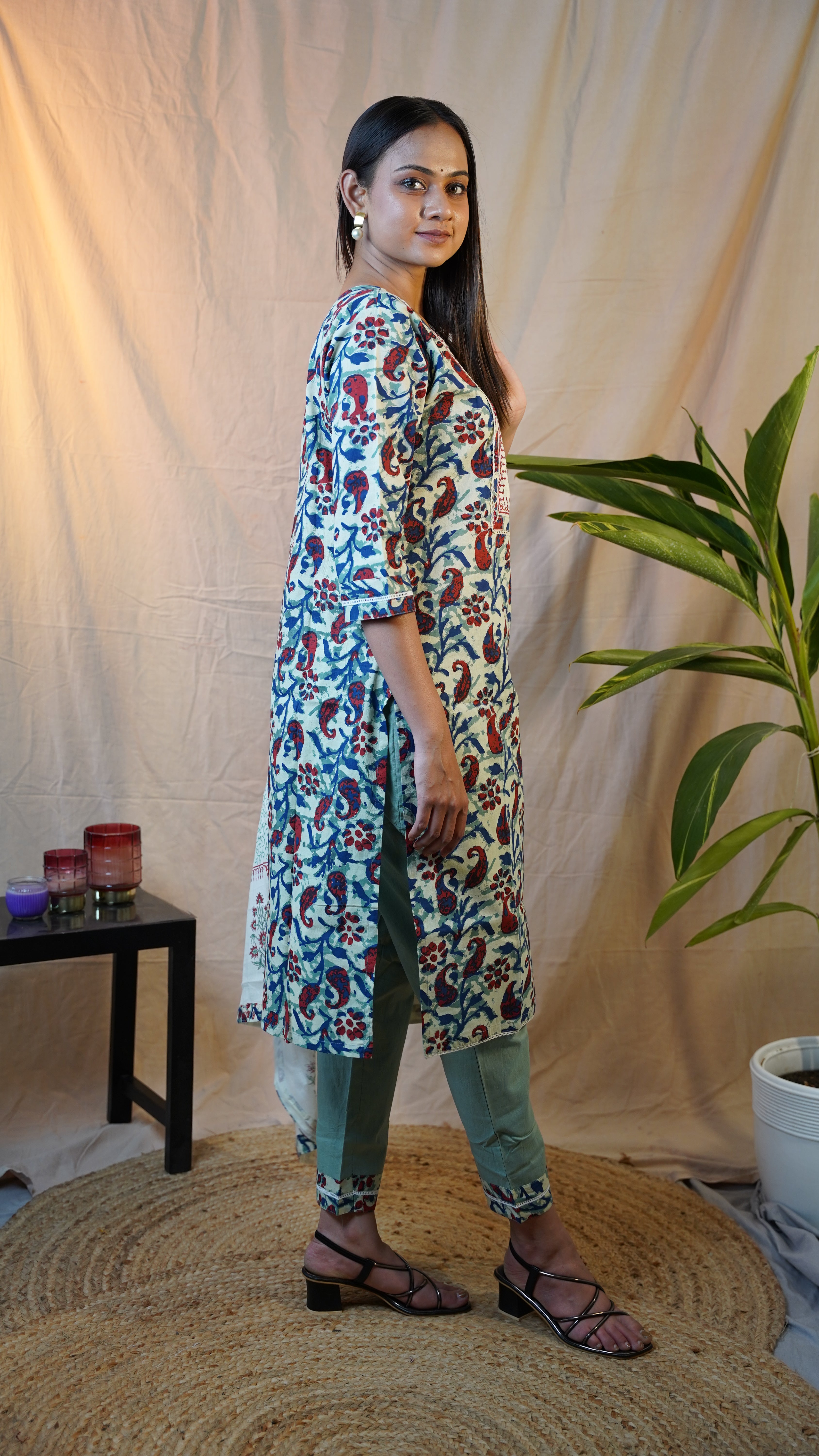 GREEN KALAMKARI BLOCK PRINT SUIT SET