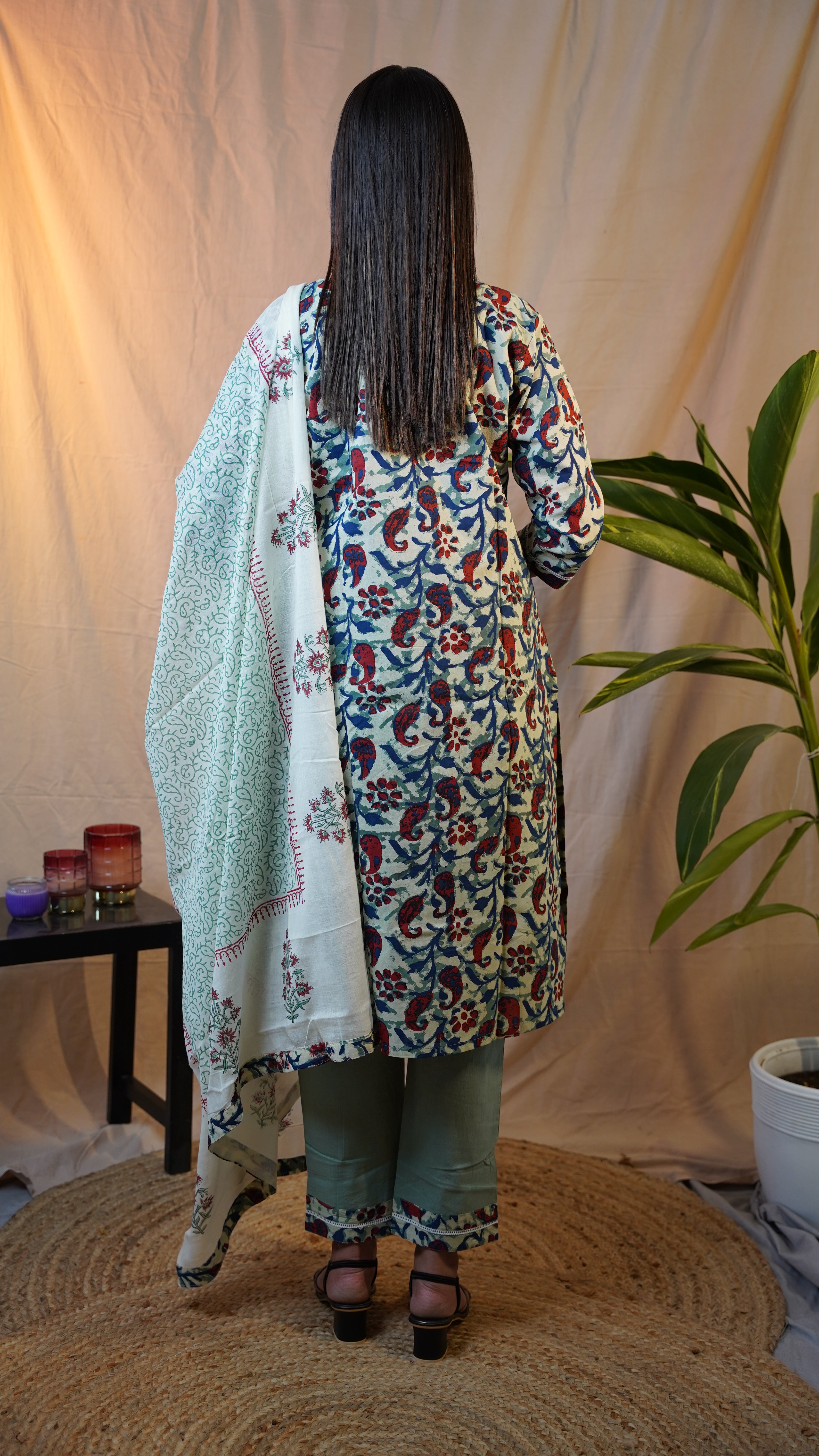 GREEN KALAMKARI BLOCK PRINT SUIT SET