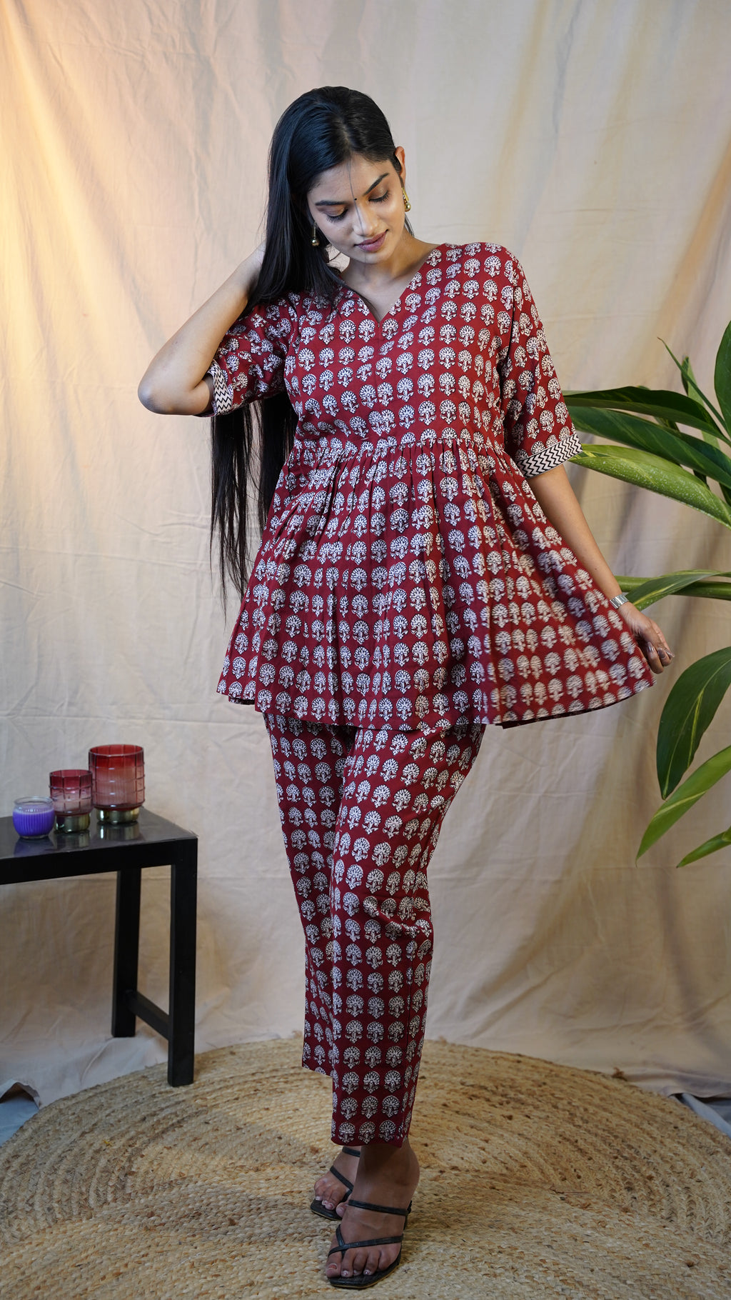 RED WHITE BAGH PRINT CO-ORD SET