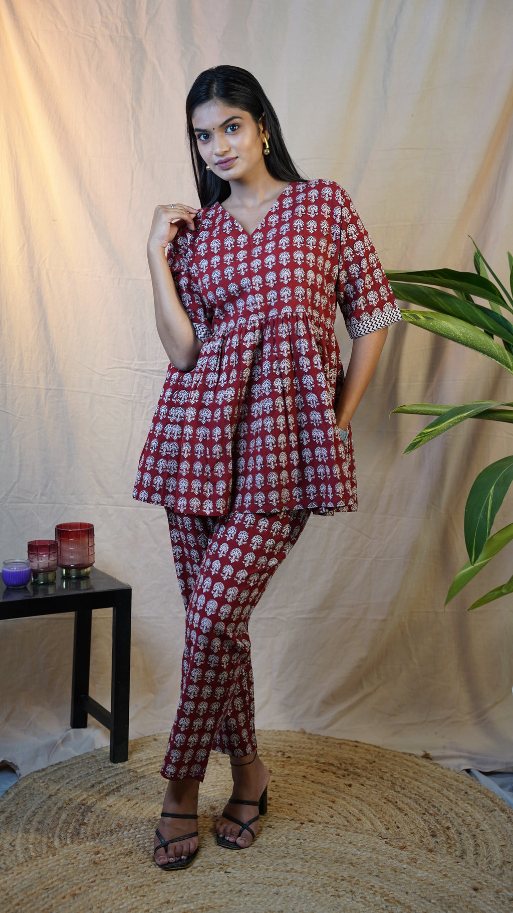 RED WHITE BAGH PRINT CO-ORD SET