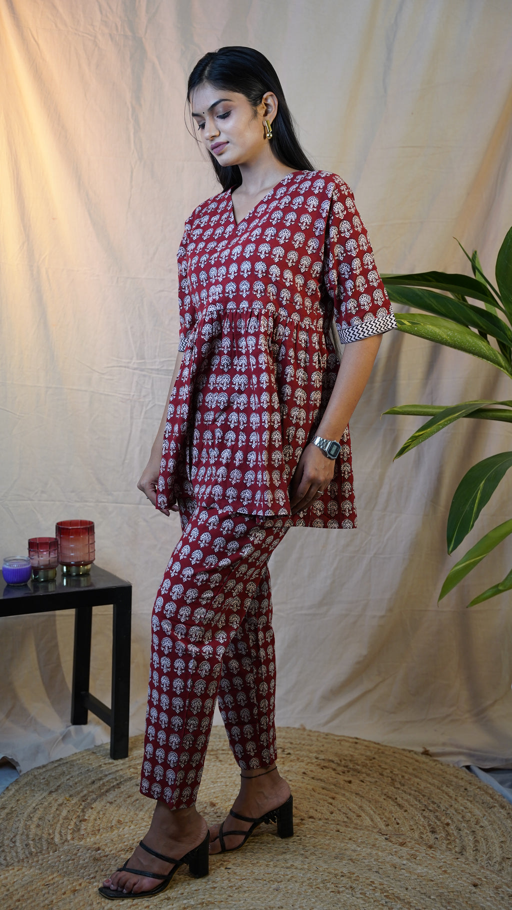 RED WHITE BAGH PRINT CO-ORD SET