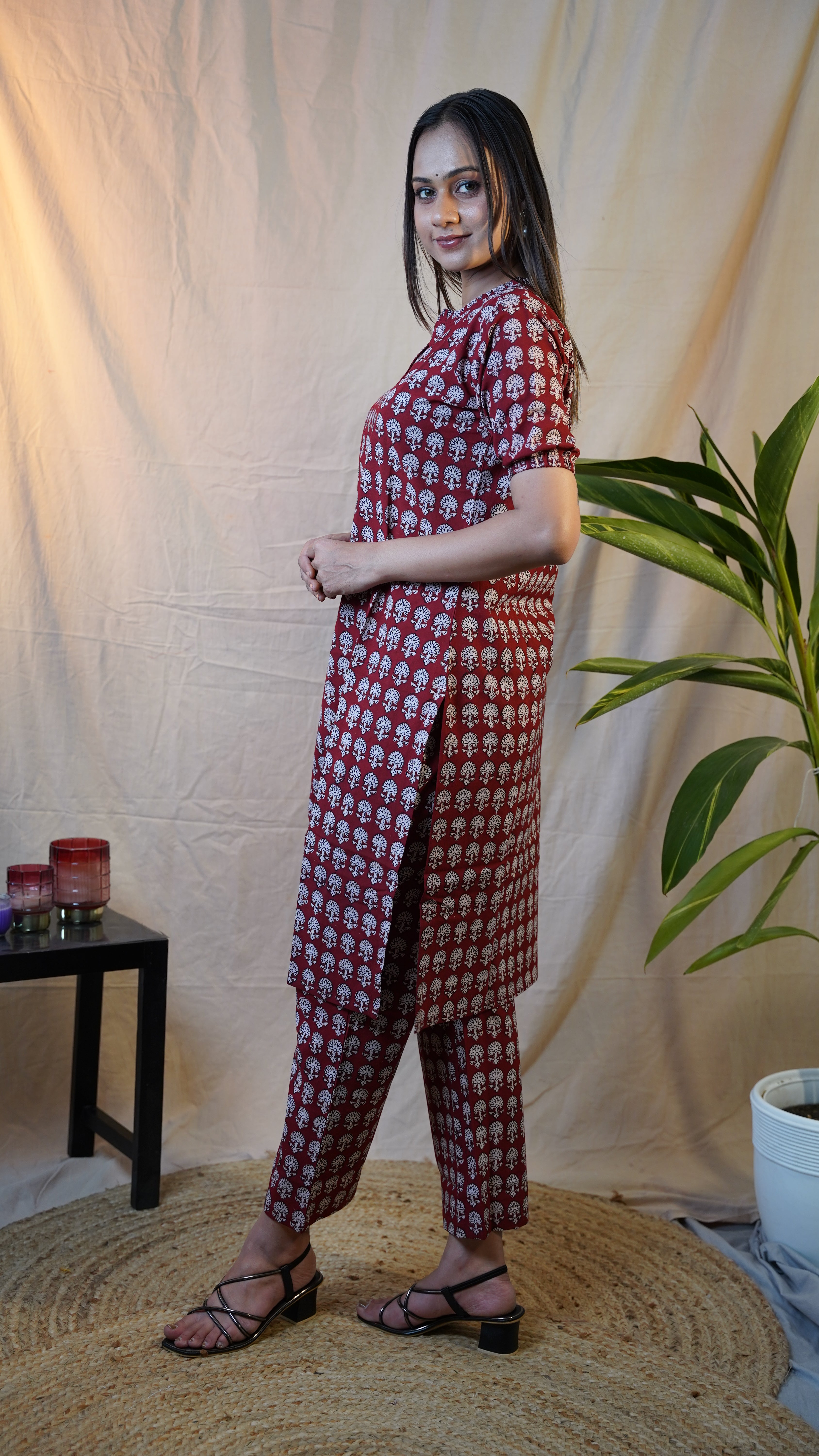 RED WHITE BAGH PRINT CO-ORD SET