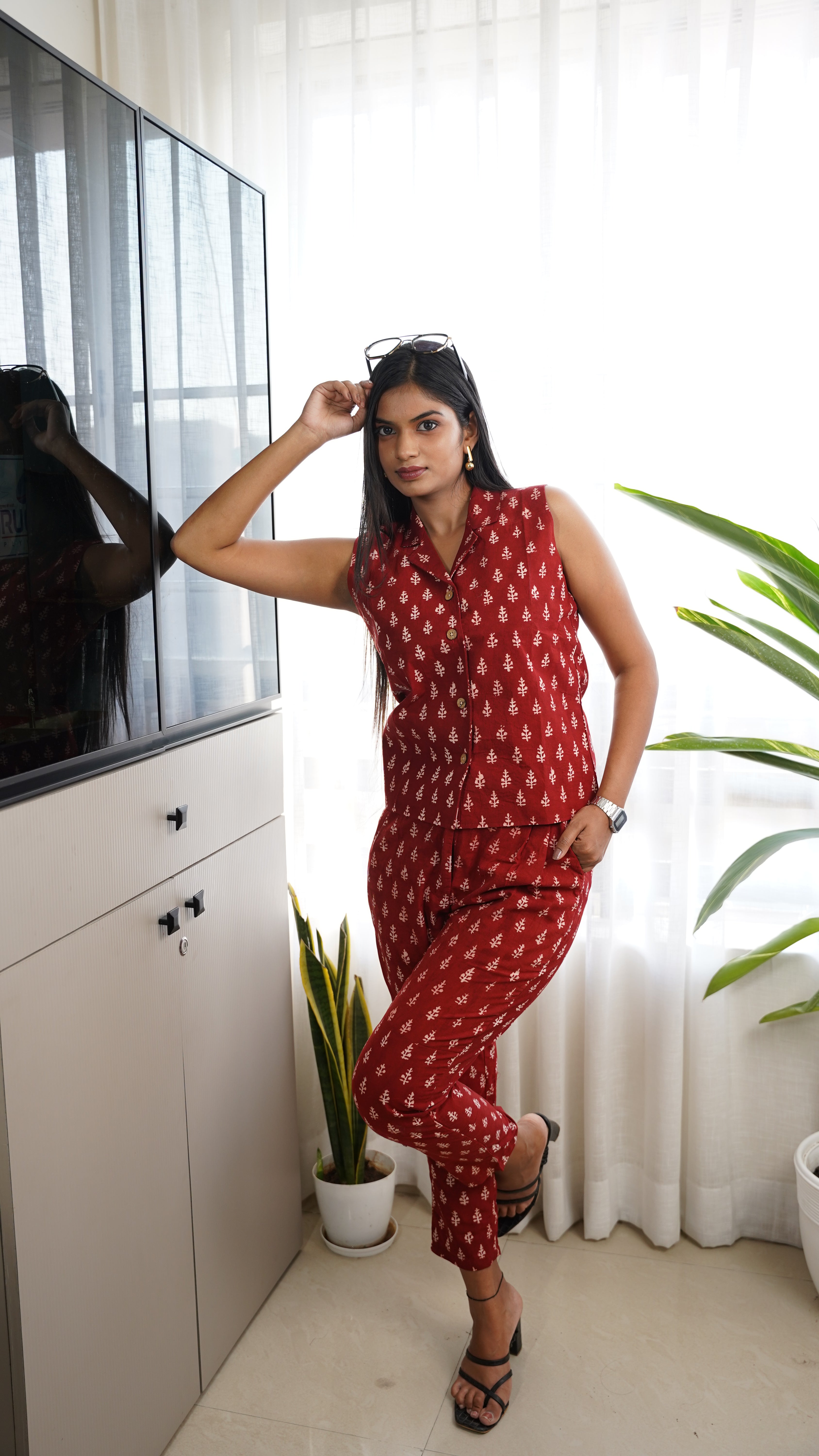 RED WHITE BUTTI BAGH PRINT CO-ORD SET