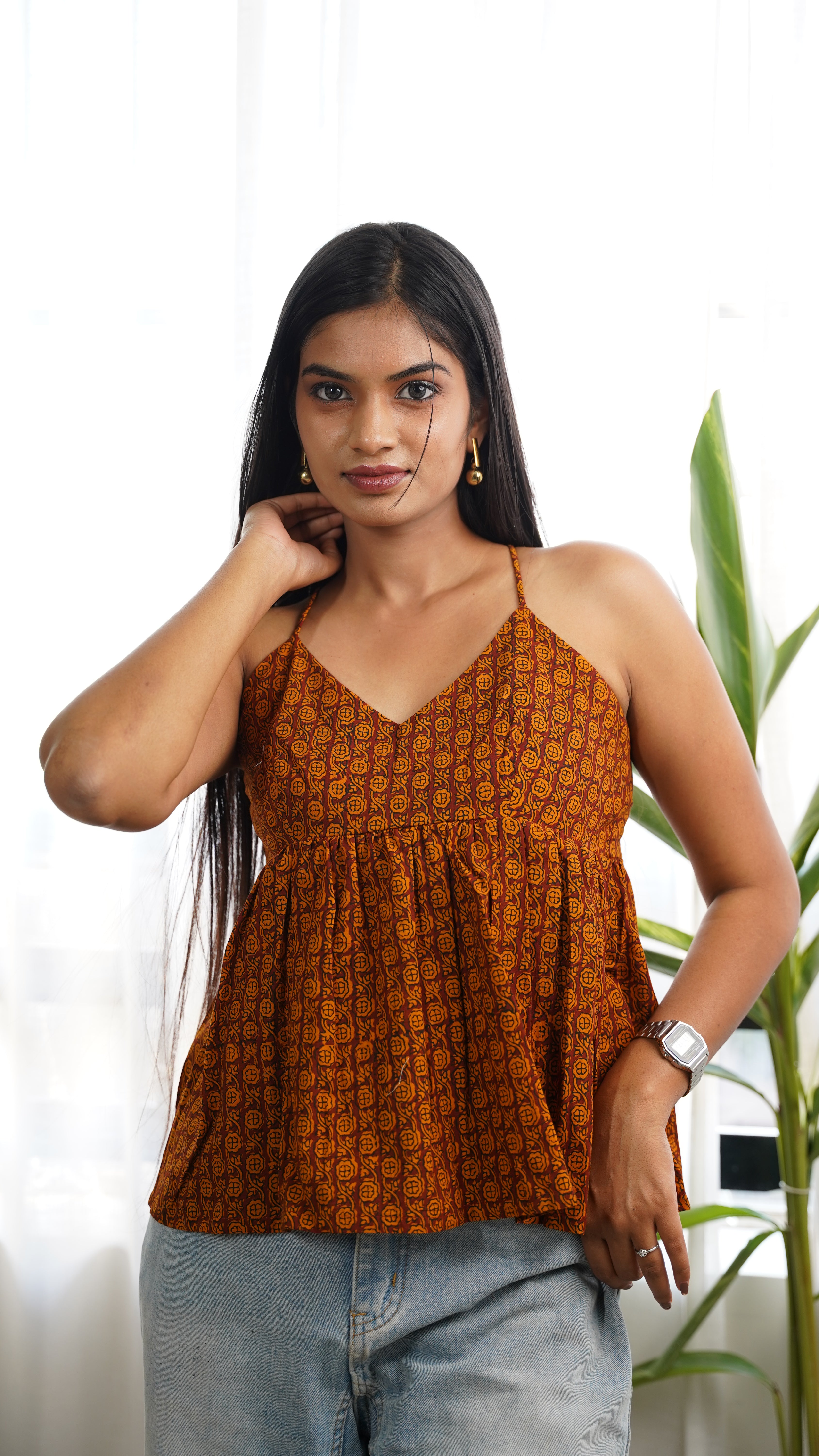 COFFE BROWN  YELLOW BAGH PRINT BRALETTE