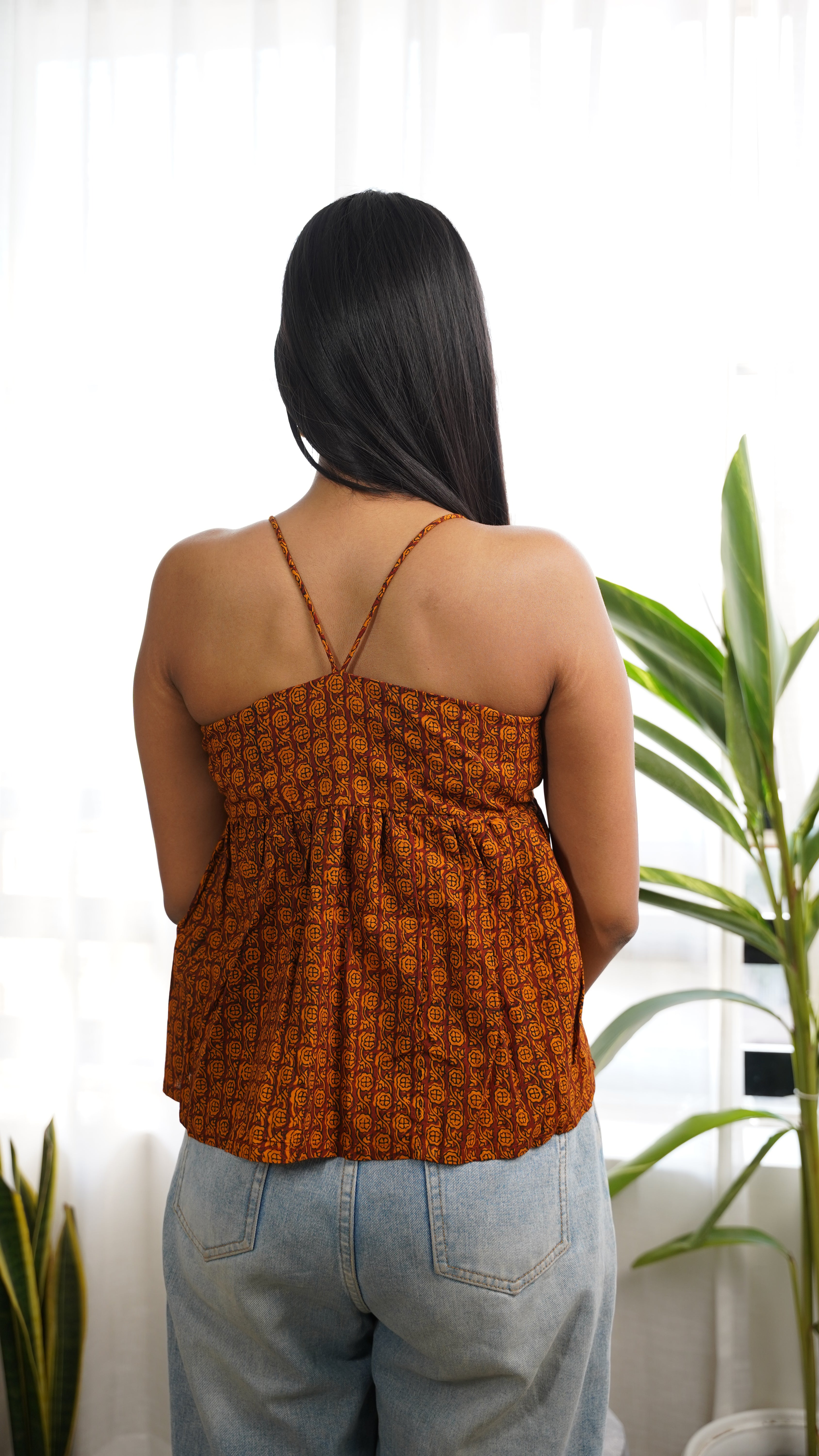 COFFE BROWN  YELLOW BAGH PRINT BRALETTE