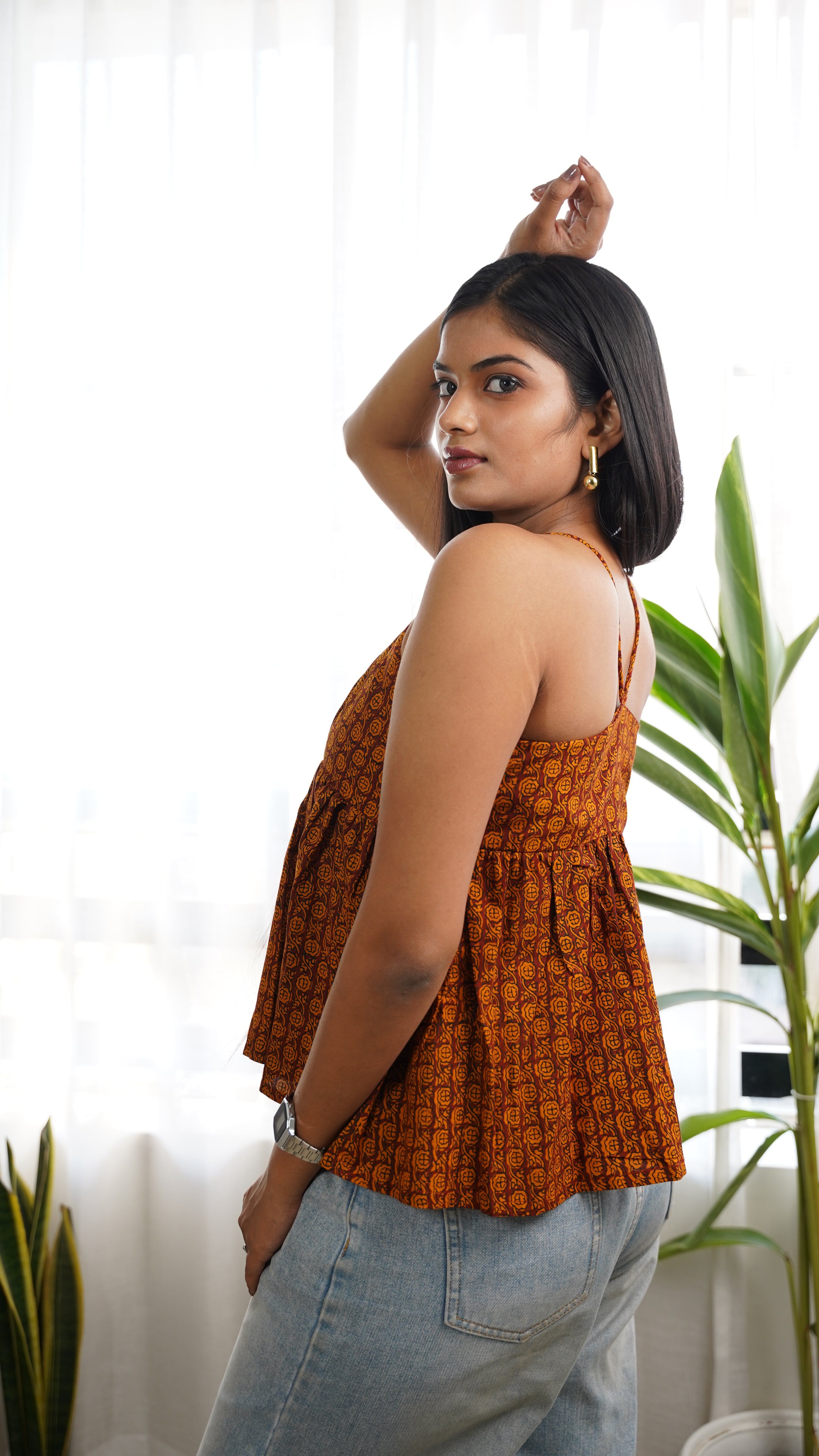 COFFE BROWN  YELLOW BAGH PRINT BRALETTE