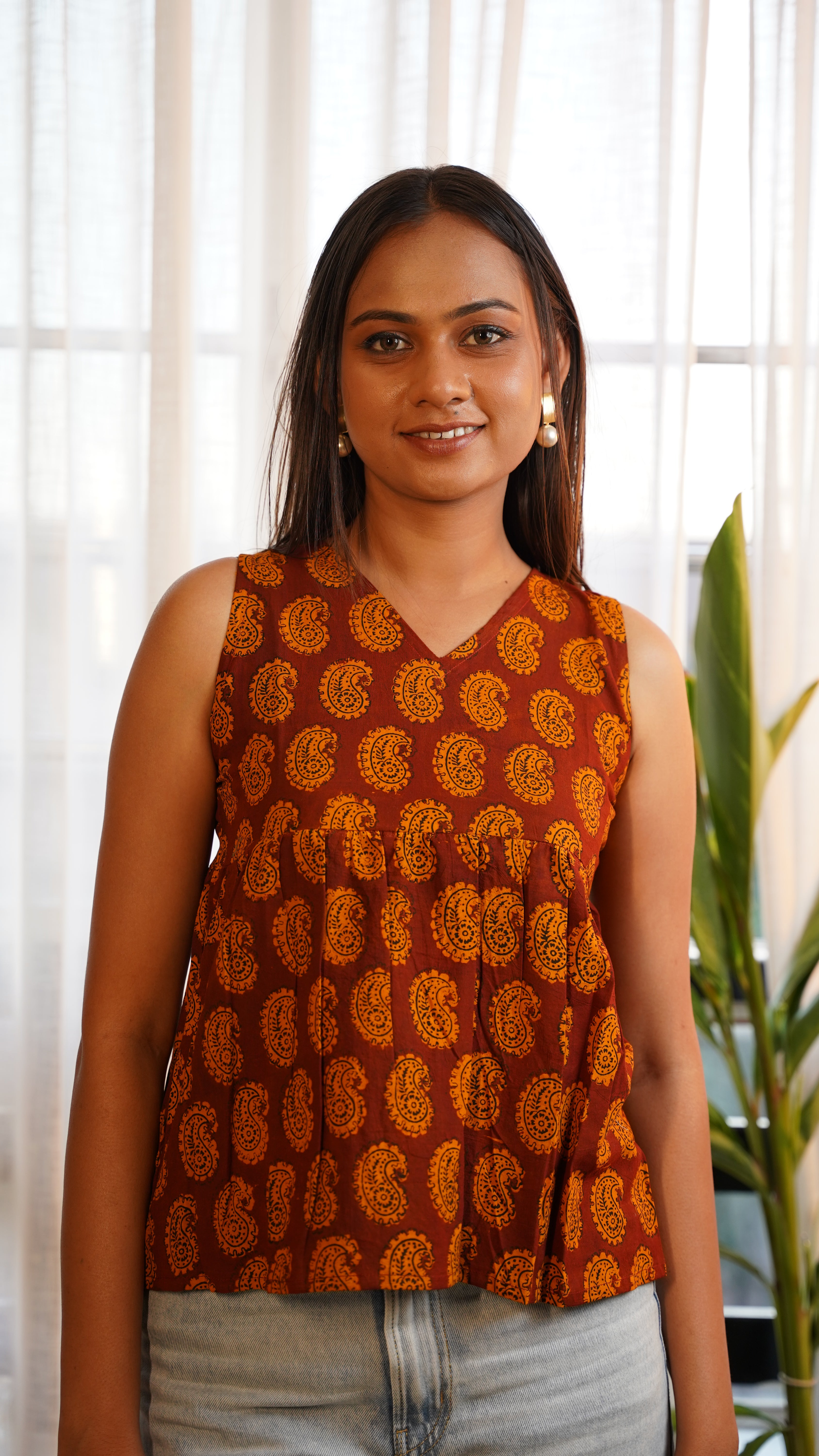 COFFE BROWN  YELLOW PAISLEY BAGH PRINT BRALETTE