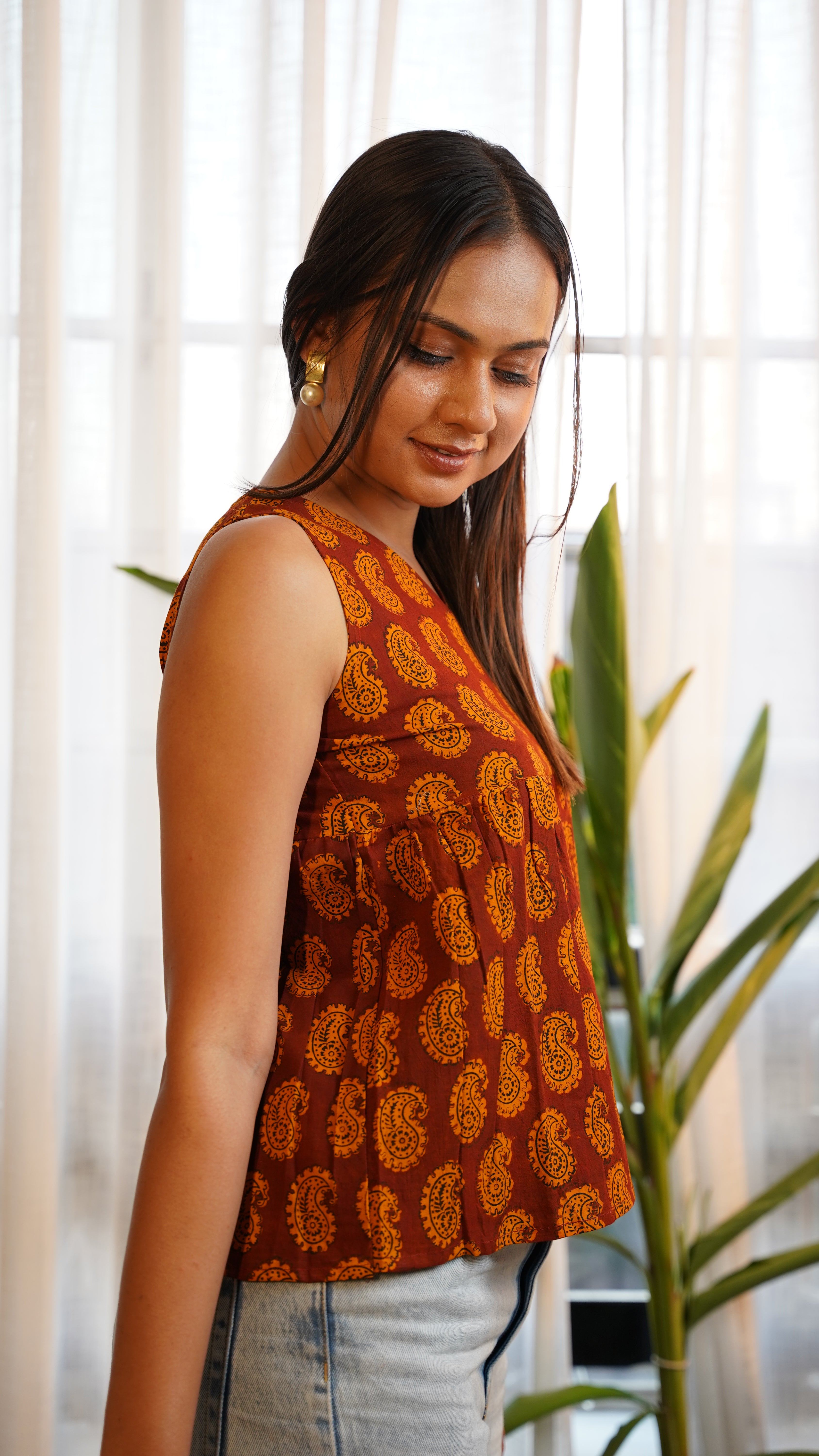 COFFE BROWN  YELLOW PAISLEY BAGH PRINT BRALETTE
