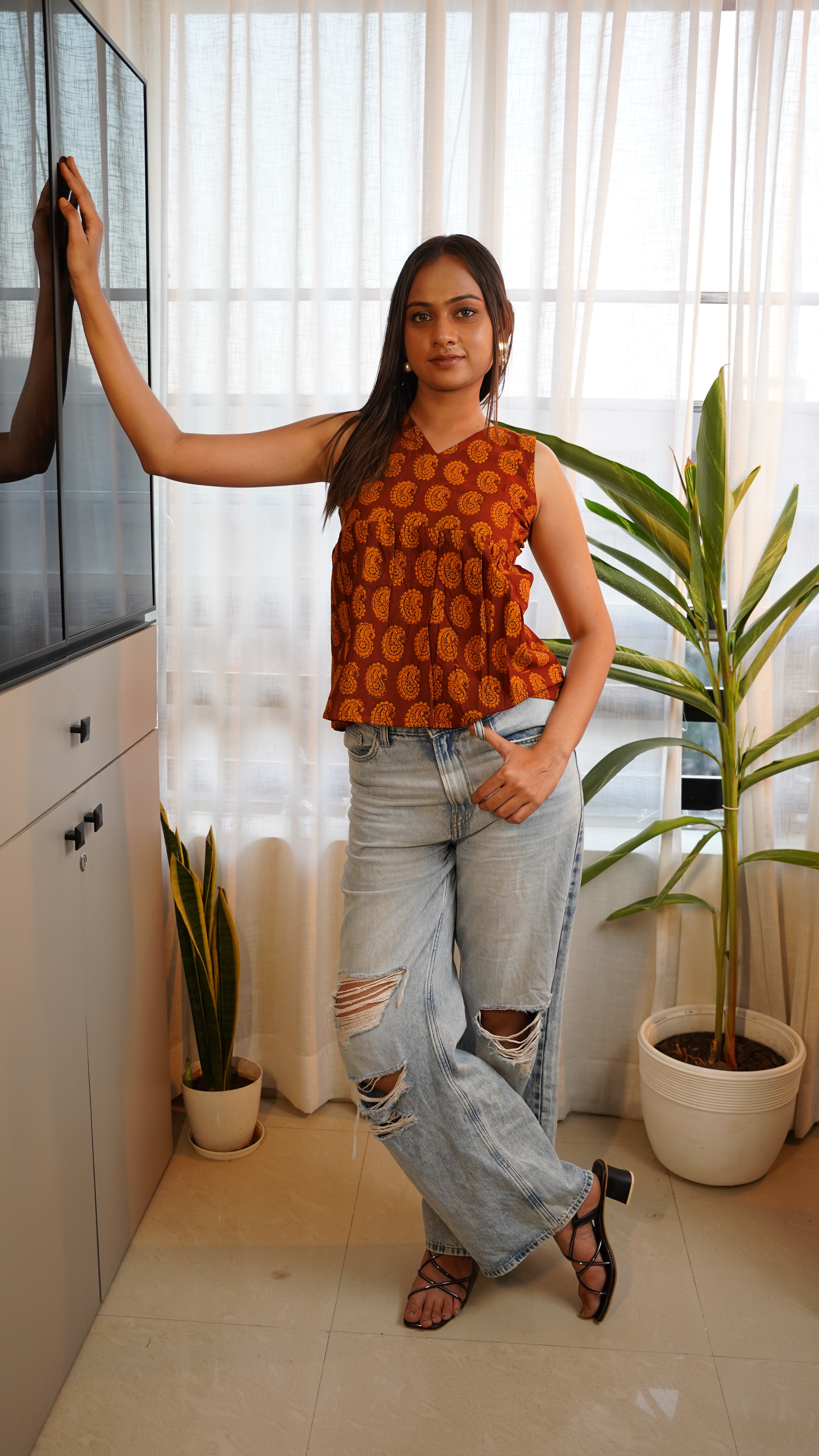 COFFE BROWN  YELLOW PAISLEY BAGH PRINT BRALETTE