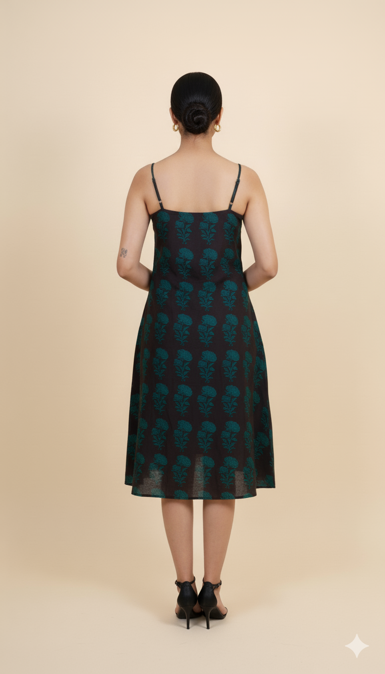 BLACK GREEN BAGH PRINT DRESS