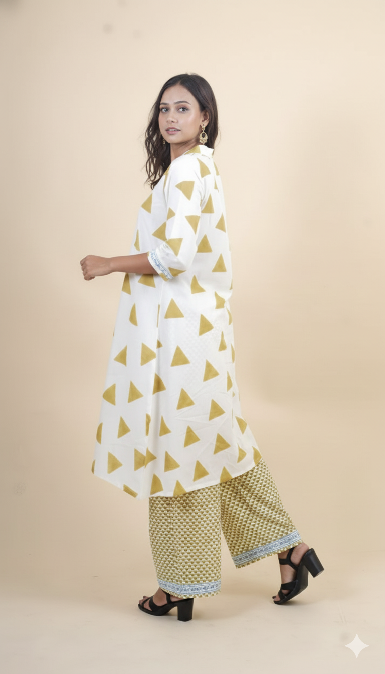 WHITE GREEN BAGH PRINT SUIT SET