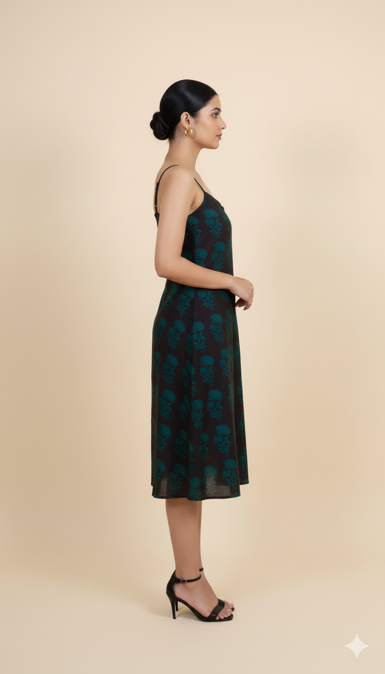 BLACK GREEN BAGH PRINT DRESS