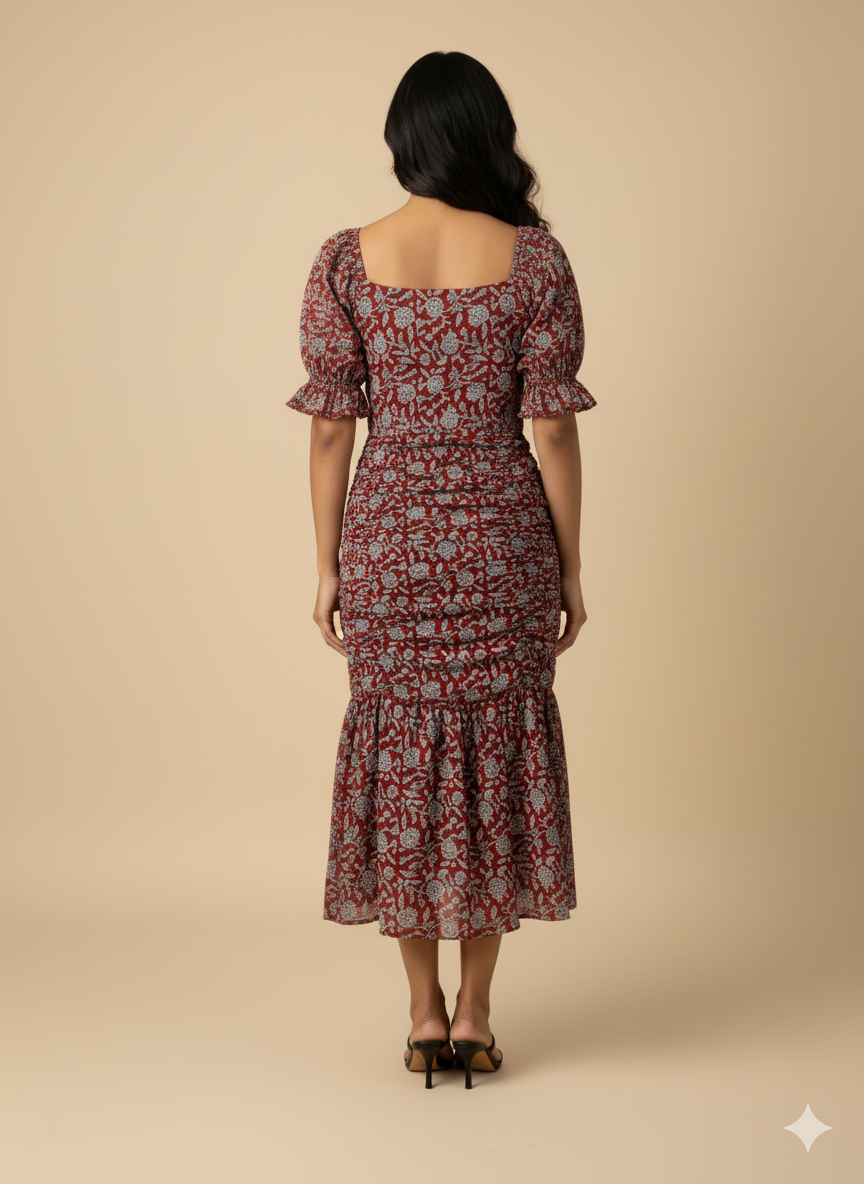 MAROON BAGH PRINT DRESS
