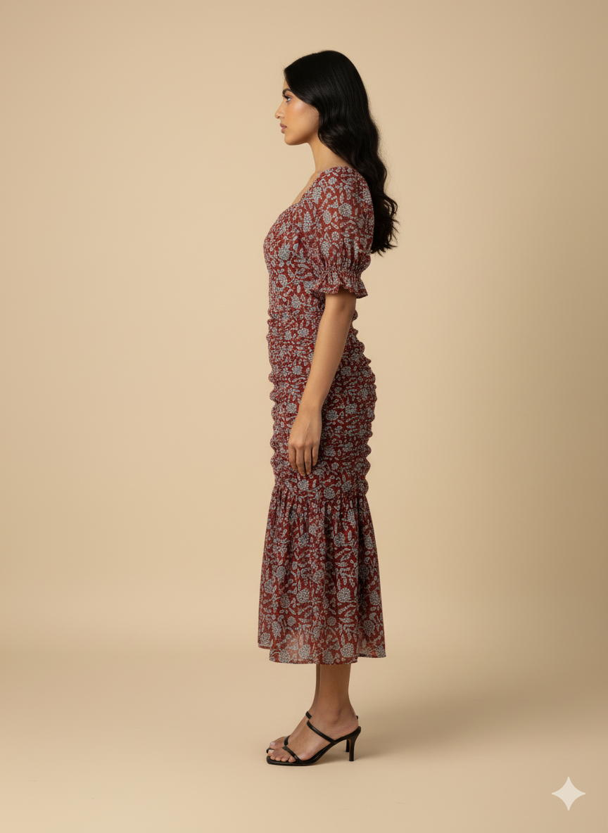 MAROON BAGH PRINT DRESS