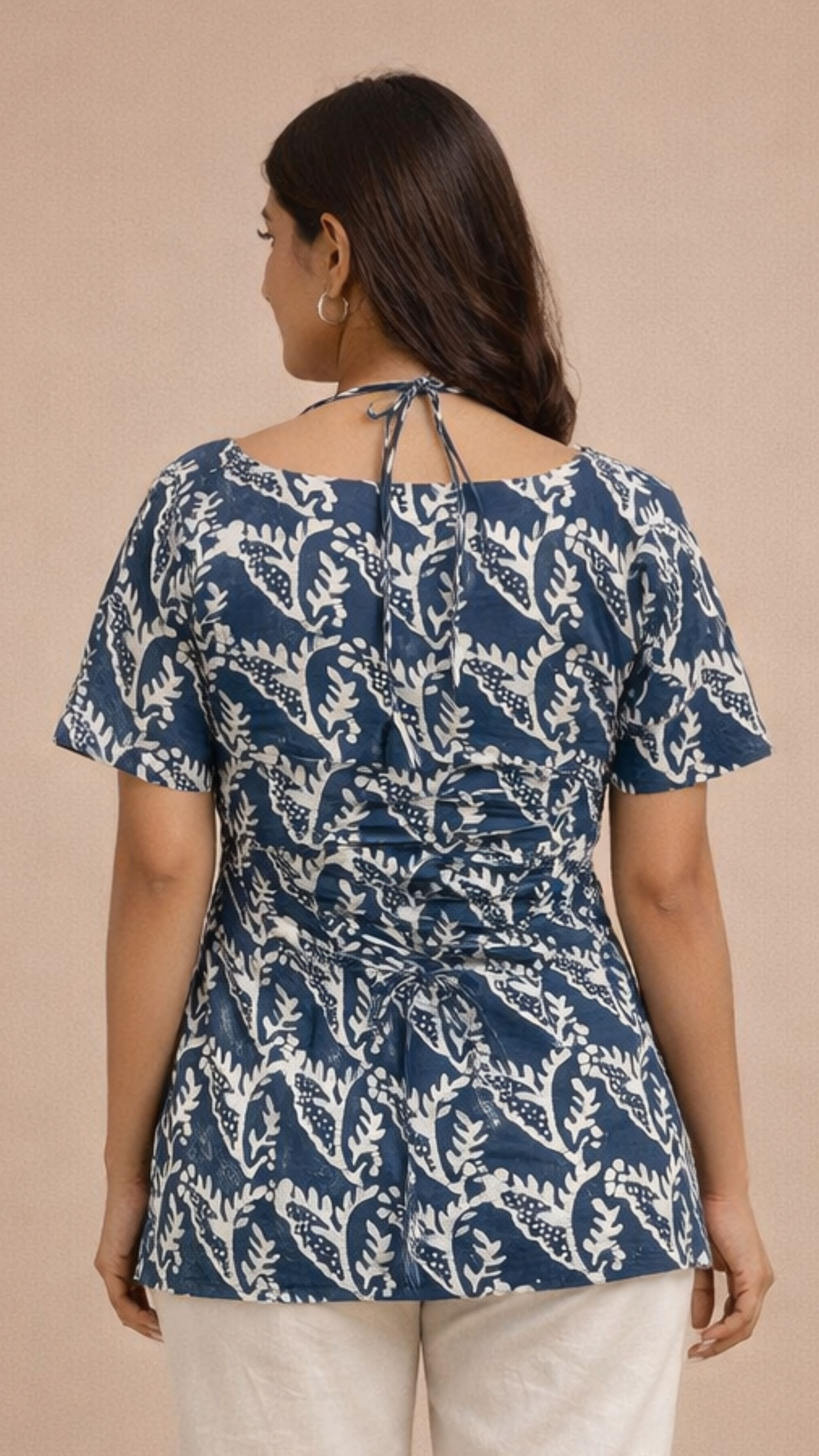 INDIGO WHITE BATIK PRINT SHORT KURTI