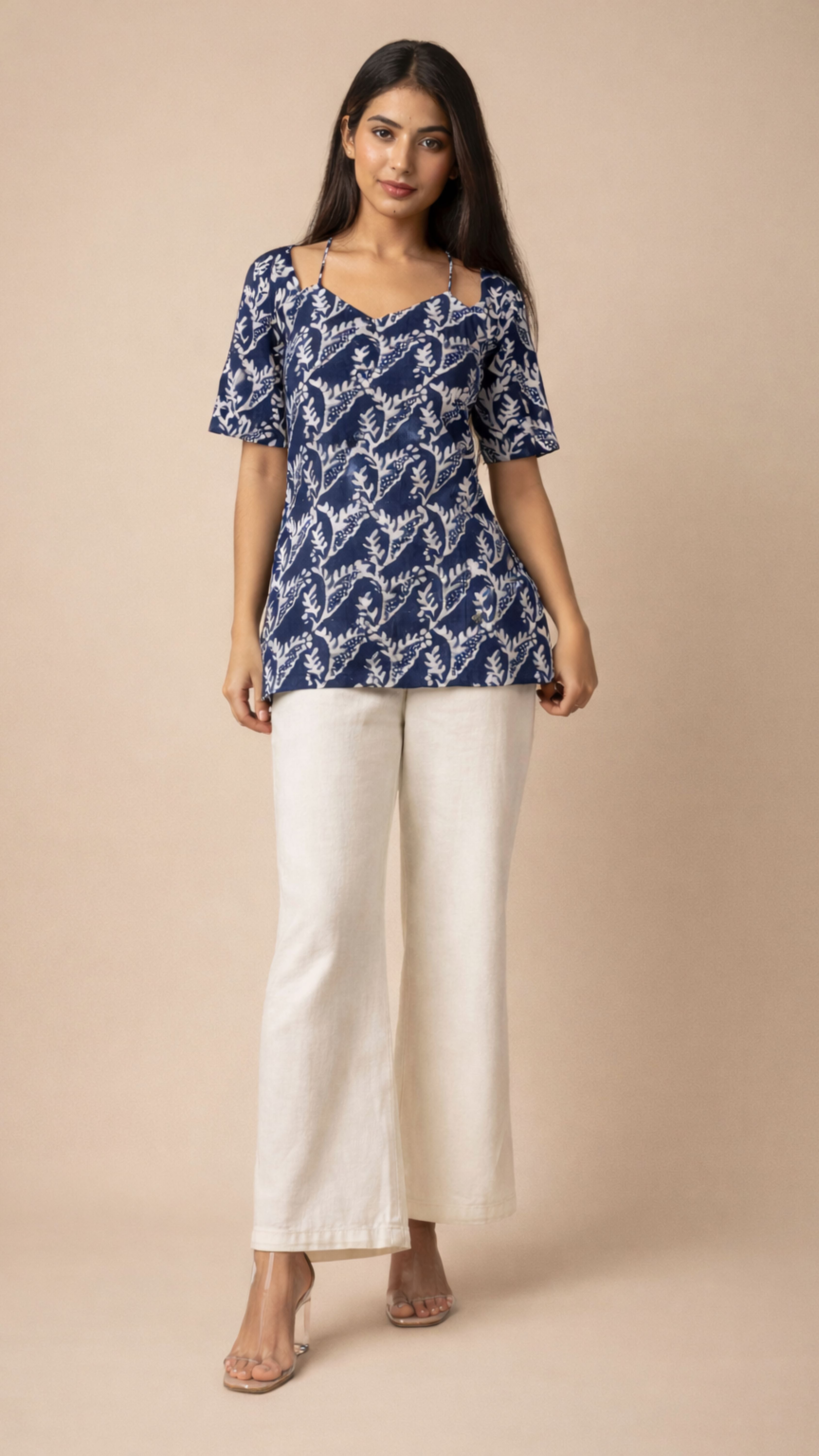 INDIGO WHITE BATIK PRINT SHORT KURTI